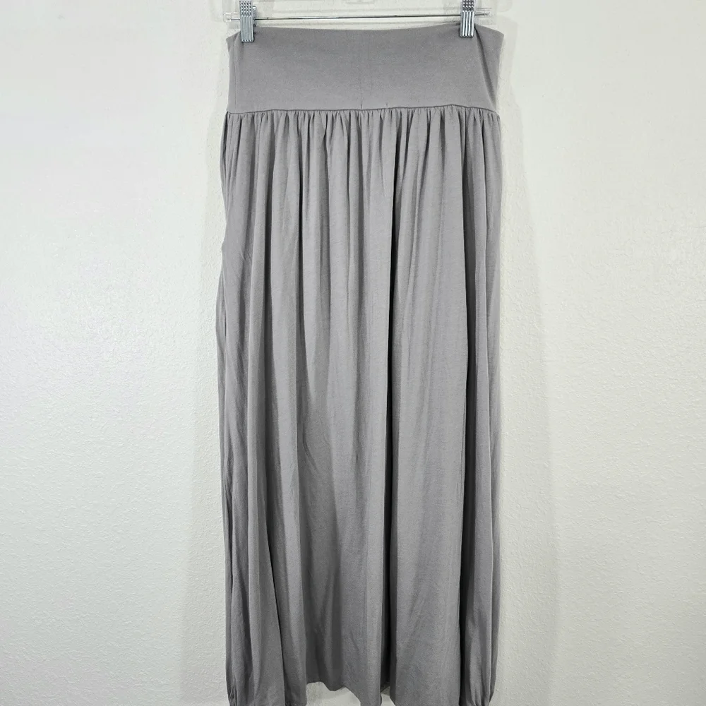 Garnet Hill Light Gray Flowing Maxi Skirt w/Pockets Boho Prairie Cottagecore, L - Picture 5 of 7